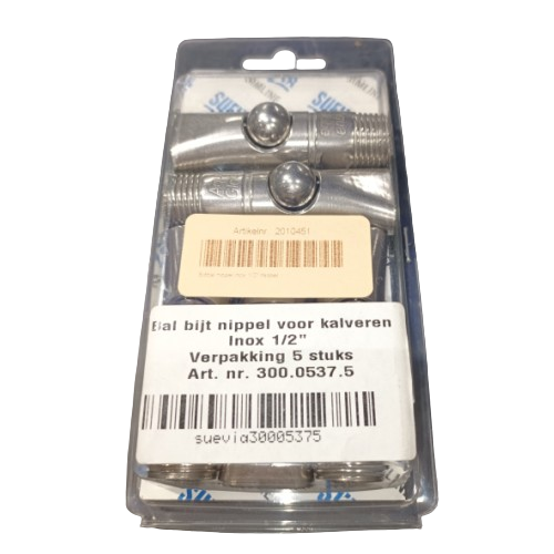 Bijtbalnippel Inox 1/2" – middel (5 stuks)